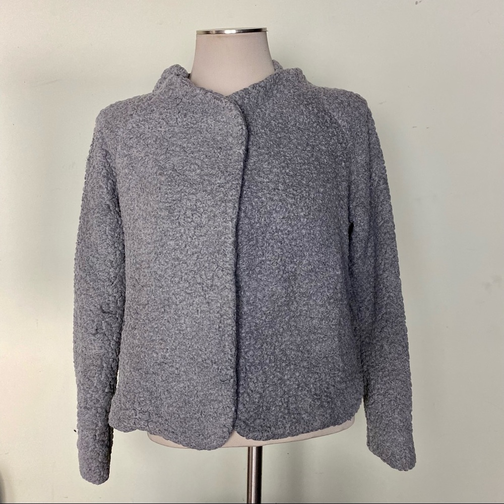 Garbe Luxe "Carolyn" Fuzzy Nubby Grey Jacket w/Detachable Hood NWT